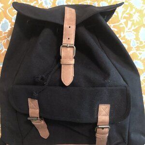 NWOT DSW Black Canvas Backpack with Tan Leather Trim Buckle Accents and Pockets